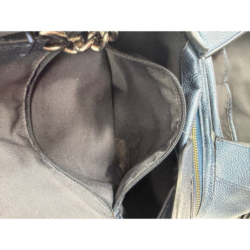 Coach F22209 Lexi Chain Shoulder Bag Metallic Navy Blue Leather Purse Handbag - Picture 9 of 16